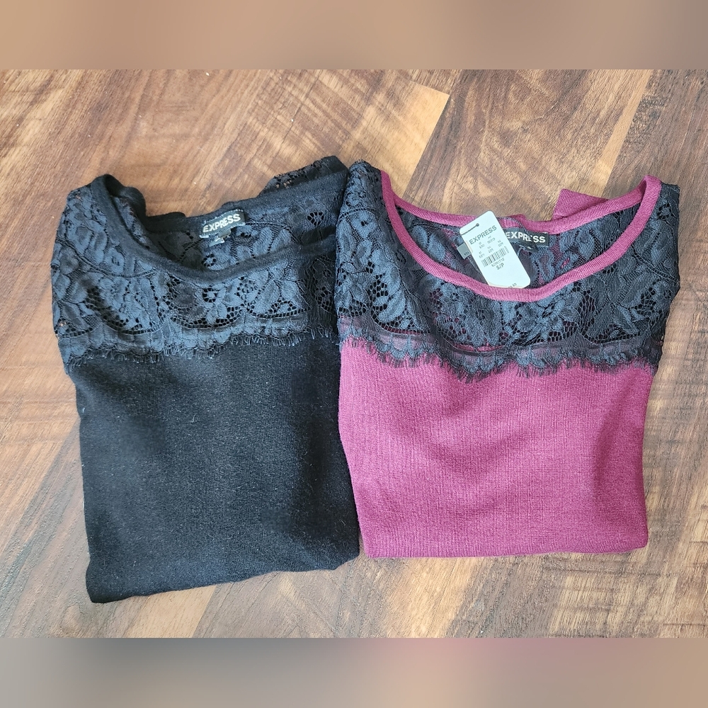 Express Black and Burgundy Lace Sweaters
